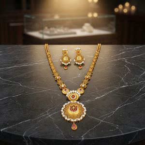 Indian Traditional 22K Gold Long <b>Necklace</b> <b>Set</b> Floral Pendant Jhumka <b>Earrings</b> <b>Bridal</b> Wedding Fine Jewelry <b>Set</b> For Women - Product Image 4