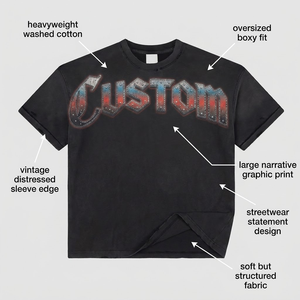 Camiseta al por mayor OEM de algodón pesado de 300GSM con lavado desgastado, corte holgado y extragrande, con gráfico y logotipo personalizado para hombre - Product Image 2