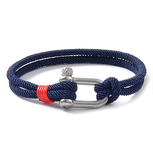 Pulsera en forma de U de acero inoxidable para hombre, brazalete náutico moderno de doble capa, cuerda de Milán, para deportes de supervivencia al aire libre - Product Image 4