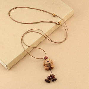Corda geometrica in legno naturale da donna in stile retrò con animali simpatici collana pendente per maglione accessori regalo per bambini - Product Image 4