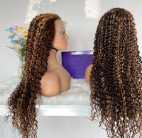 Perruque Lace Front 13x4 en Cheveux Humains Naturels, Couleur Mèches 4/27, Cheveux Cambodgiens Bruts Bouclés Profonds, Sans Colle, pour Femmes Noires - Vente en Gros