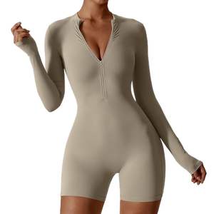 Custom Womens Half Zipper Long Sleeve Fitted <b>Jumpsuit</b> One Pieces Yoga <b>Jumpsuit</b> - Product Image 4