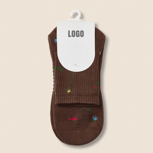 Custom Floral Embroidered Non-Slip Crew <b>Socks</b> with Full-Sole Silicone Grip Dots Cotton Blend Yoga Pilates Barre Gripper - Product Image 4