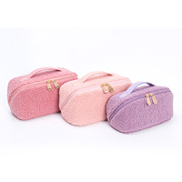 Sac de voyage cosmétique en tissu éponge doux et écologique avec fermeture éclair suspendue, motif floral rose, personnalisable avec logo KONCAI
