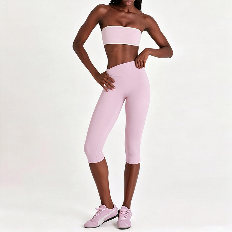 2026 New Custom Activewear Womens Color Blocking Tube Top Bra And Capri Pants Quick Dry Running Gym Fitness Yoga Sports Sets