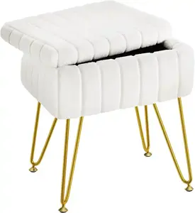 Современная мебель, Белая бархатная квадратная подставка для ног с золотыми металлическими ножками