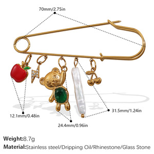 2025 Novos Desenhos Animados de Aço Inoxidável 18K PVD Banhado A Ouro Pinos Forma Coração Cherry <span class=keywords><strong>Ceramic</strong></span> Fish Pendant Broche para Jóias das Mulheres - Product Image 5