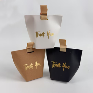 <b>Mini</b> Gold Foil Thank You Bags Goodie Bags with Satin Ribbon Handles - Party Favor Bags for Wedding & Thanksgiving - Product Image 1