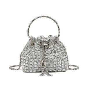 New Fashionable Women's Diamond-Encrusted Crossbody Chain Bucket <b>Bag</b> Geometric Stone Evening Clutch Handbag Polyester Lining - Product Image 4