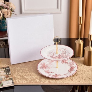 Assiette à gâteau à 2 étages en porcelaine, motif muguet minimaliste européen, très vendue - Product Image 3