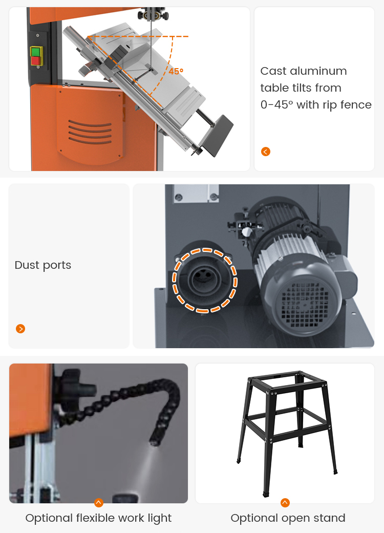 Woodworking cast aluminum work table wood cutting vertical band saw machine