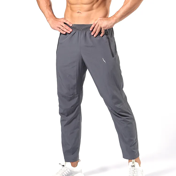 Activewear Quick Dry Fitness Men Polyester Sweatpants Sport Grey Casual Pants