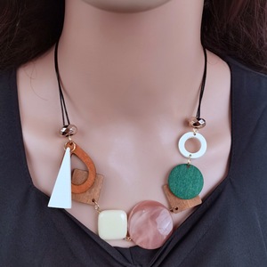 Handmade Vintage Geometric Wood Acrylic Pendant Women Necklace DIY Trendy Vacation Adjustable Neck Jewelry Accessories - Product Image 5