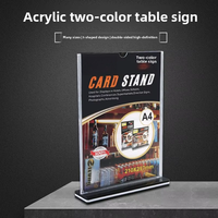 Présentoir de table en acrylique double face transparent pour nom, prix ou publicité, avec support noir
