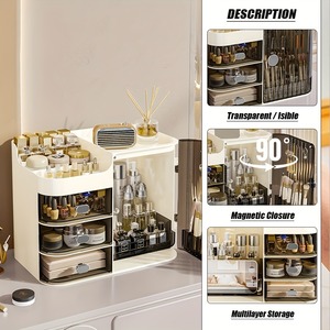 [US Stock] 3 <b>Drawer</b> <b>Makeup</b> Organizer with Mirror No Assembly Plastic Cosmetic Storage Cabinet Countertop Bathroom Vanity Storage - Product Image 5