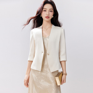 Women's Black Acetate Blazer Mid Length Sleeve Slim Fit Elegant Spring Summer 2026 Style Solid Color - Product Image 3