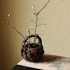 Cesta de flores tejida a mano de bambú, florero decorativo natural para decoración del hogar y sala de té - Product Image 2