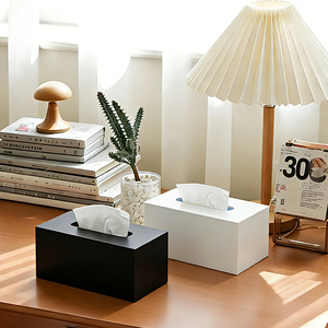 Caja de pañuelos de acrílico negro mate y blanco, dispensador de pañuelos rectangular moderno para baño, tocador y decoración de hotel - Product Image 1