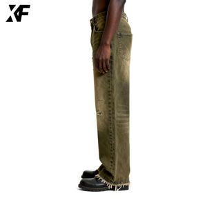 XUFEI الأصلي أزياء الساق واسعة الجينز الجينز السراويل الهيب هوب مخصص المتعثرة مصمم مستقيم صالح خمر فضفاض للرجال الجينز - Product Image 3