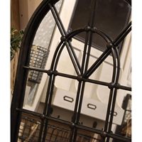 PARISLOFT 28" H Elegant Window Shaped Black Metal Framed MirrorFarmhouse Window Pane Mirror,Country Wall DecorFarmhouse Wall Dec