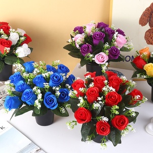 Flores Artificiales de Plástico, 12 <span class=keywords><strong>Rosas</strong></span>, Juego de Plantas en Maceta con <span class=keywords><strong>Rosas</strong></span> <span class=keywords><strong>Rojas</strong></span> para Cementerio, Memorial o Aniversario - Product Image 2