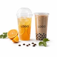 Gobelet à boisson froide en plastique PET transparent avec couvercle anti-fuite et protection anti-éclaboussures