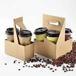 Soporte para tazas de papel de café para llevar, cartón duradero barato/logotipo personalizado soporte para tazas de papel de café desechable de 2 tazas