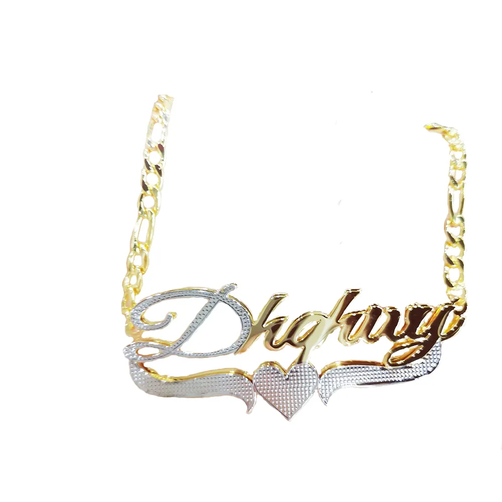 WinWinWin Custom any name jewelry collana con nome 3D a doppia piastra personalizzata in oro bicolore placcato 18 carati