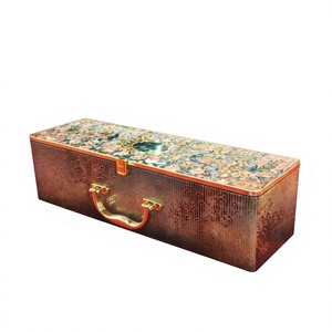 A-6 Crystal Resin Series Wooden <b>Box</b> 17x5x3.5 Inch With 4 Jars Handmade Antique Style Decorative Storage Case - Product Image 1