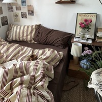 Nouvelle parure de lit en coton à rayures marron à l'aloe vera, ensemble trois pièces, housse de couette simple, 2 taies d'oreiller, 3 pièces, ensembles de literie, textile de maison