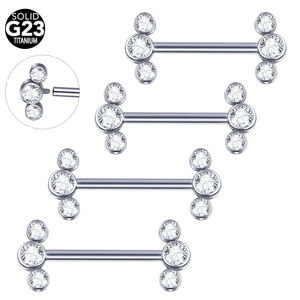 Piercings de <span class=keywords><strong>Mamelon</strong></span> en Titane ASTM F136 avec Cristaux CZ, Barbell de <span class=keywords><strong>Mamelon</strong></span> Fileté Internement 14G, Bijou de Piercing pour <span class=keywords><strong>Mamelon</strong></span> - Product Image 1