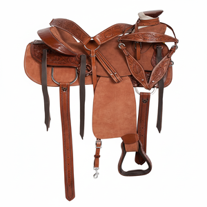 Selle de cheval en cuir occidental de Cowboy de travail de ranch d'arbre de Wade robuste de qualité supérieure de haute qualité avec des selles de cheval d'ensemble - Product Image 1