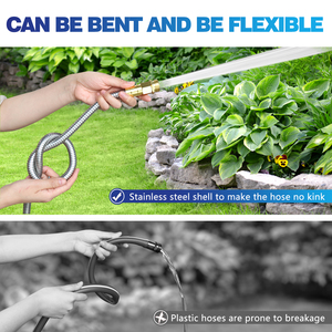 확장 가능한 금속 정원 호스 75ft 스테인레스 스틸 물 호스 50 FT-경량 비 킹킹 유연한 정원 호스 - Product Image 6