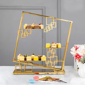Новый креативный металлический золотой многослойный десертный Стенд Подставка для торта для свадебного украшения ресторана отеля