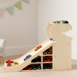 Étagère de rangement pour voitures jouets dinosaures en bois, 4 niveaux avec piste de glisse pour l'organisation de la chambre des enfants - Product Image 1