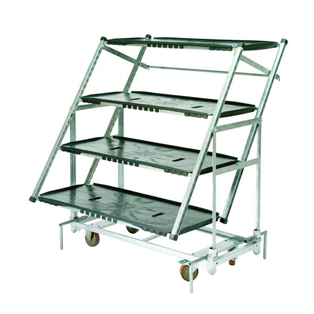 Heavy Duty Danish Steel Trolley with Multi Shelves Flower Cart Rack 500kg Capacity 4-Wheel Farm Use