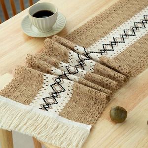 Camino de mesa de macramé hueco de 12x72 pulgadas, de lino y algodón con patrón impreso, para decoración del hogar - Product Image 4