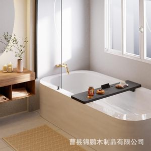 Plateau de bain en bois massif 120 cm antidérapant pour hôtel, maison d'hôtes, salle de bain - Product Image 3