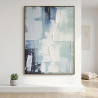 Peinture à l'huile 3D moderne à texture épaisse, peinte à la main, bleu et blanc, abstraite, sur toile, pour décoration murale de salon