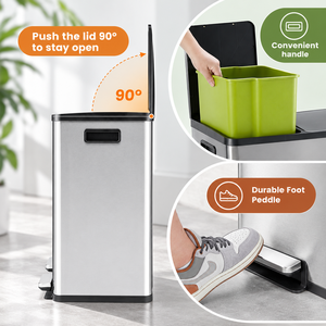 Cubo de Basura de Acero Inoxidable de 60L con Tapa, Doble Compartimento, Pedal, Cubo de Reciclaje para Cocina con 2 Cubos Interiores Extraíbles - Product Image 4