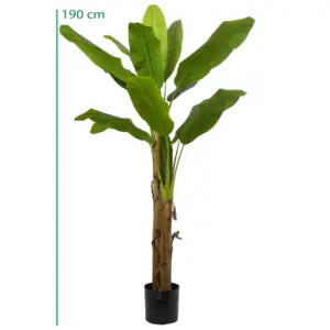 Árvore de banana artificial realista Musa basjoo, planta de plástico simulada com 17 folhas, decoração de jardim ornamental inodora, 190 cm