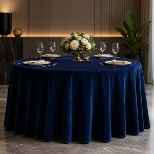Nappe Ronde en Velours Bleu Marine de Qualité Supérieure pour Hôtels Modernes, Banquets et Événements Privés (Vente en Gros) - Product Image 1