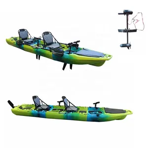 Kayak modular de plástico duro para pesca con pedal doble para 2 personas de 14 pies con sistema de accionamiento de pedal para aguas oceánicas
