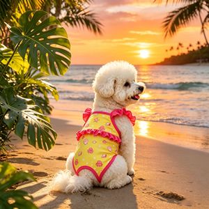 ชุดว่ายน้ำบิกินี่สำหรับสุนัข สีฟ้าอ่อนและสีเหลือง ลายสัตว์น่ารัก ผ้าไนลอน เสื้อผ้าสัตว์เลี้ยงสำหรับฤดูร้อน สำหรับบิชองฟริเซ่ - Product Image 5
