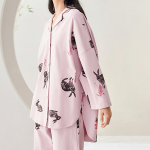Pigiama da <span class=keywords><strong>Donna</strong></span> in Cotone Lavorato a Maglia Anzhiban, Maniche Lunghe, Vestibilità Comoda, Stampa Animalier, Casual, per Casa, Primavera Autunno - Product Image 4