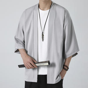 Chemise cardigan <span class=keywords><strong>kimono</strong></span> japonaise pour <span class=keywords><strong>homme</strong></span>, <span class=keywords><strong>streetwear</strong></span> d'été, respirante, couleur unie, vintage, simple, décontractée, vêtements pour <span class=keywords><strong>homme</strong></span> - Product Image 2