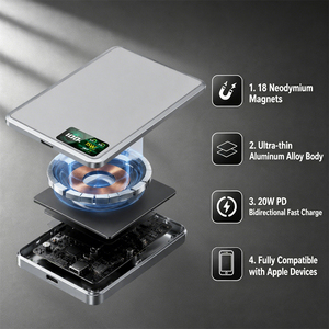 Mini <span class=keywords><strong>chargeur</strong></span> portable sans fil magnétique de poche 5000mAh, coque en alliage d'aluminium, charge rapide sans fil 15W, charge rapide PD 20W, batterie externe OEM/ODM - Product Image 2