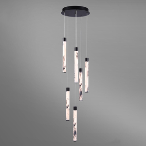 โคมไฟระย้าทรงกระบอกแบบแขวนแนวเส้นตรง ทำจากหินอ่อนและหินอลาบาสเตอร์สไตล์นอร์ดิก เหมาะสำหรับบันได วิลล่า และโรงแรม - Product Image 2