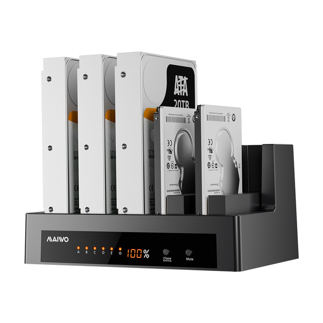 MAIWO Tool Free 5 Bays USB 3.2 Gen1 2.5"/3.5" SATA HDD / SSD Docking Station Duplicator Hard Disk Drive Dock With LED light