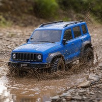 Voiture RC 4x4 tout-terrain SUV Rock Crawler 2,4 GHz télécommandée bleue avec fonctions drift, ABS+Métal, LED, échelle 1:16, véhicule de loisir de qualité